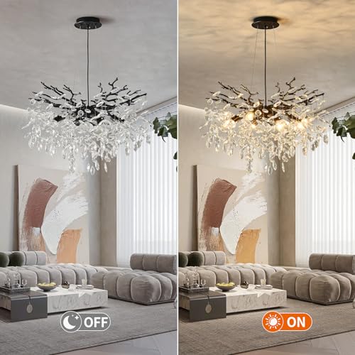 Black Tree Branch Crystal Chandelier 24" Modern Raindrop Chandelier