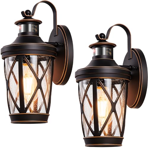 2 Pack Coach Lights for House (Oil Rubbed Bronze (Gold Trim) / 2-Pack)