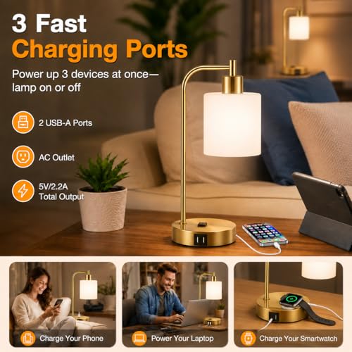 Set of 2 Industrial Touch Control Table Lamps with 2 USB Ports and AC Outlet (2 Count)