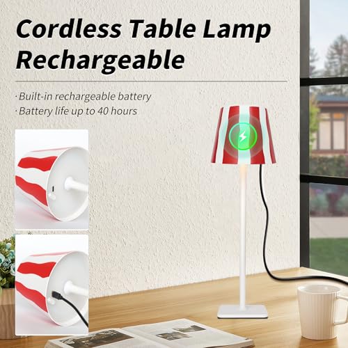 Outdoor Waterproof Cordless Wireless Rechargeable Portable Top Touch Battery Operated Powered LED Table Lamp Desk Lamp Lights for Restaurant Kitchen Patio Dinner Dining