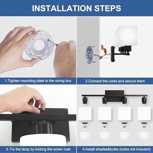 24 Inches Black Vanity Lights for Bathroom E26 Base White Lampshape