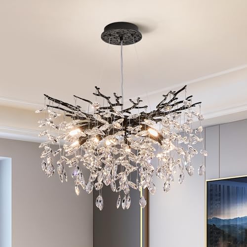 Modern Tree Branch Crystal Chandelier Luxury Blacl Crystal Pendant Lighting 23.6" Contemporary 8