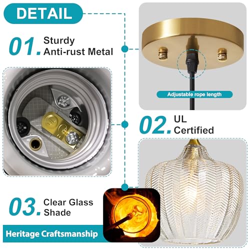 Clear Glass Pendant Lights Kitchen Island 2 Pack Gold Hanging Ceiling Light (2 Count)