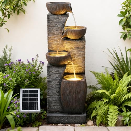 38.2" Tall Solar Water Fountain Outdoor Garden with LED Lights