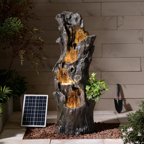 39.37" Tall Solar Water Fountain Outdoor Garden Faux Tree Stump