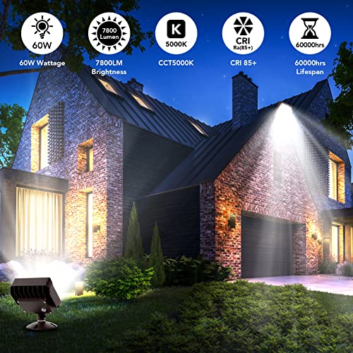 60W LED Flood Light Dusk to Dawn Knuckle floodlight 5000K 7800Lm ETL Listed