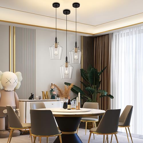 Seeded Glass Pendant Lighting for Kitchen Island 1 Pack Black Gold 8 Inch