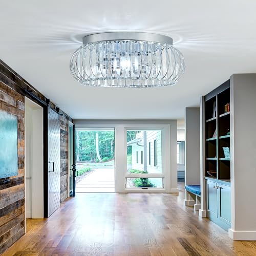 3 Light Flush Mount Ceiling Light Fixtures Modern Crystal Chandelier Chrome Chandelier for Hallway Bedroom Bathroom Foyer Entryway Laundry Room Kitchen