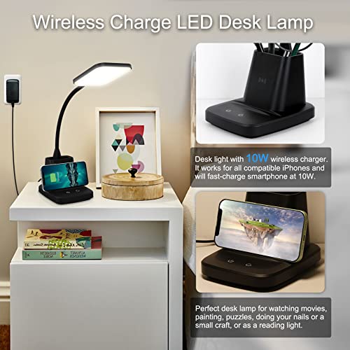 LED Desk Lamp with 10W Wireless Charging & Pen Holder
