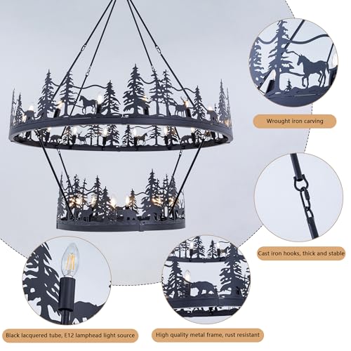 2 Tier Black Wagon Wheel Chandelier