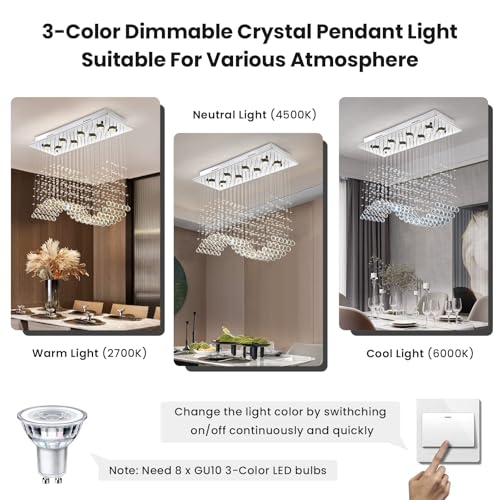 Modern Rectangular Wave Raindrop Crystal Chandelier Ceiling Light