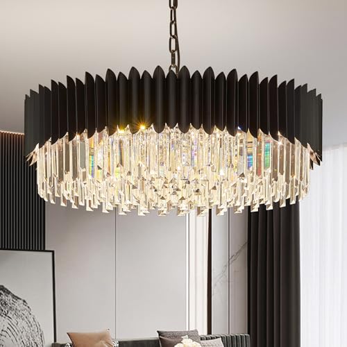 30" Modern Black Crystal Chandelier 12 Lights 6