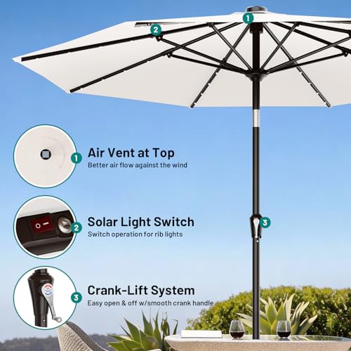 9FT Patio Umbrella with Solar Lights