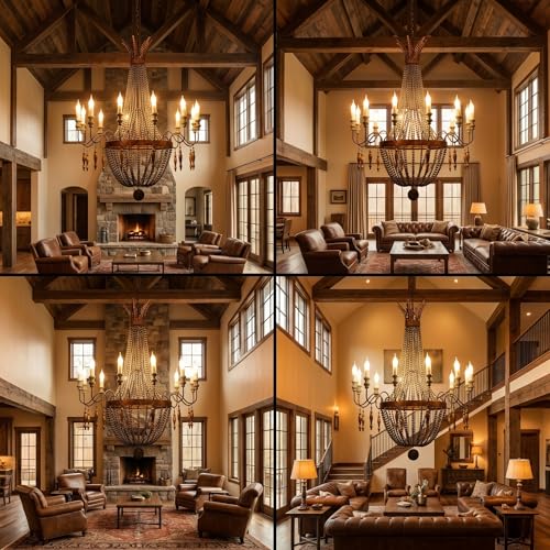 12 Light French Country Wood Beaded Chandelier