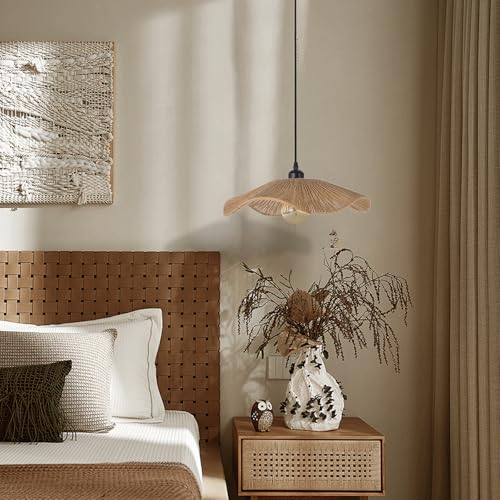 Small Boho Woven Twine Pendant Light Modern Ceiling Hanging Light Handwoven Chandelier for Dining Room Restaurant Bedroom 15.7"