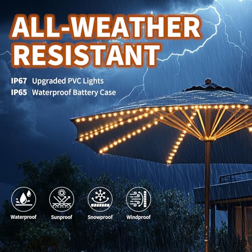 Patio Umbrella Lights 120 LED Cordless Lights for Outdoor Umbrella with Remote Control Battery Operated Parasol Ambient Lighting for 7