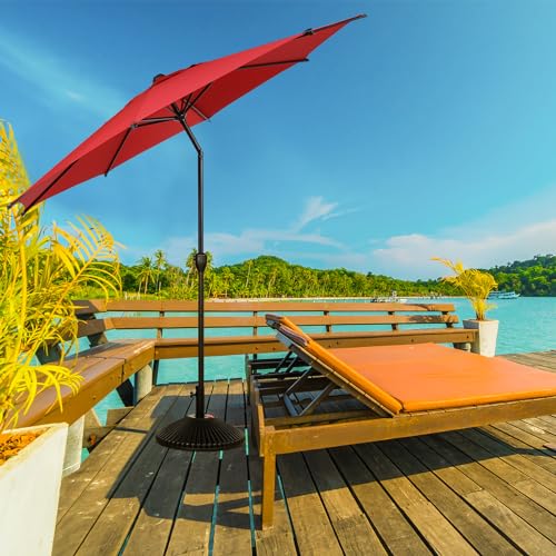 11FT Lyon Outdoor Patio Umbrella Outdoor Table Umbrella with Push Button Tilt and Crank Market Umbrella 8 Sturdy Ribs UV Protection Waterproof for Garden Deck Backyard Pool Dark Red