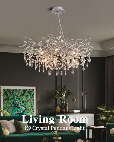 Modern Tree Branch Crystal Chandelier Luxury Silver Crystal Pendant Lighting 30" Contemporary 10