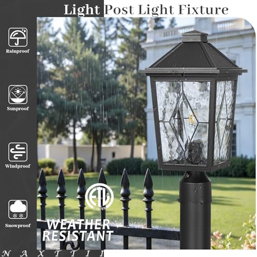 Dusk to Dawn Outdoor Post Lights Aluminum Lamp Post Light Fixture with Hand‑soldered Glass 14 Inch Height ORB Finish Pole Lights Outdoor for Garden Yard Patio Pathway E26 Socket