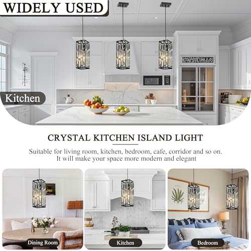 Black Hanging Kitchen Island Modern Concise Crystal Pendant Light Fixture (3 Count)