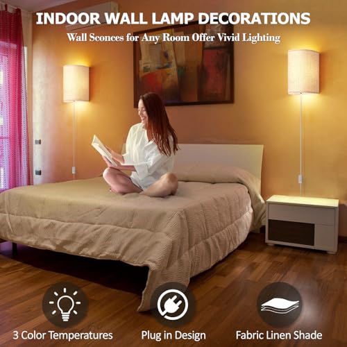 Plug in Wall Sconces Set of Two Wall Lights Lamp with On (2 Count)
