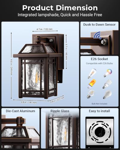 Bronze Dusk to Dawn Porch Lights with GFCI Outlet (Oil-Rubbed Bronze / D2D 1-Pack)