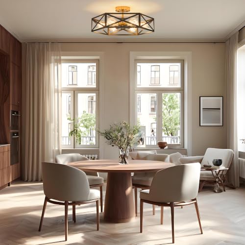 Farmhouse Black and Gold Semi Flush Mount Ceiling Light 19.7 Inch (Black and Gold / 19.7 Inch)