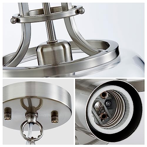 Chandelier Rustic Farmhouse Industrial Round Ceiling Pendant LED Light Fixture with Clear Glass Shades for Dining Room Kitchen Island Foyer Entryway