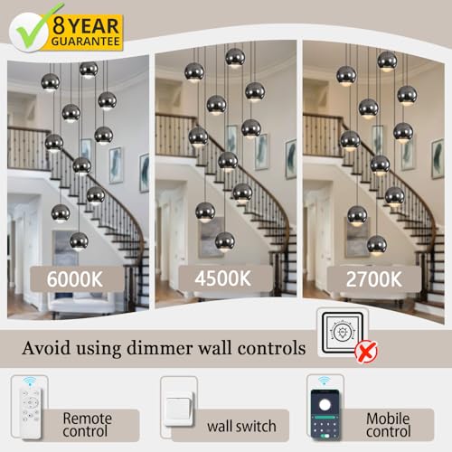 10 Light LED Staircase Black Chandelier Crystal Ceiling Lights Large Chandeliers for High Ceilings
