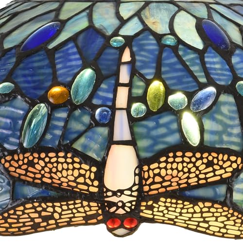 Tiffany Lamp Shade Replacement 16X7.4 Inch Blue Stained Glass Dragonfly Style Lampshade
