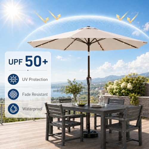 10FT Solar Patio Umbrella with Lights