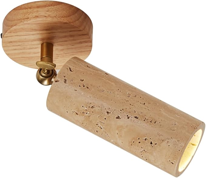 Wabi Sabi Stone Ceiling Spotlight Adjustable Wall Spot Light Wood Base Directional Spotlights Accent Lighting for Kitchen Bedroom Office Gallery E27 Wall Swivel Lamp(Wood)