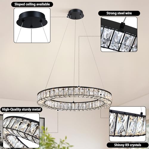 Crystal Chandeliers Modern Black LED Chandelier Adjustable LED Ceiling Light Fixtures Black Hanging Pendant Lights for Living Room Dining Room