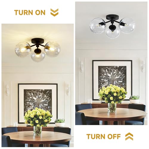 Black Globe Semi Flush Mount Ceiling Light Hammered Glass Ceiling Lights