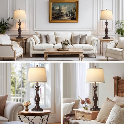 29" Tall Vintage Table Lamps Set of 2 (Dark Brown)