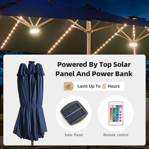15 ft Large Patio Umbrella with Color Changing Lights