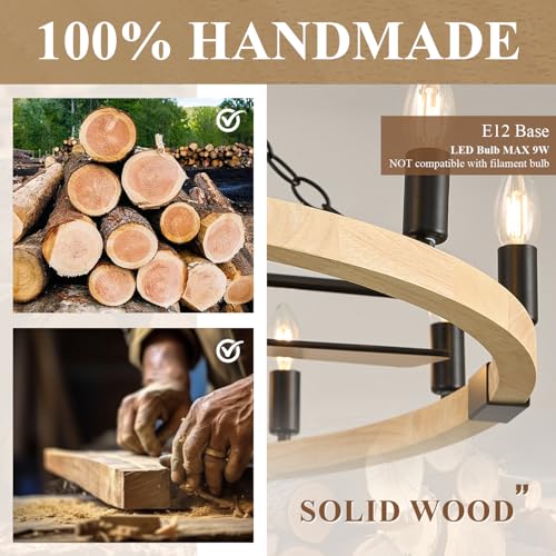 Natural Wooden Wagon Wheel Chandelier Fans 12