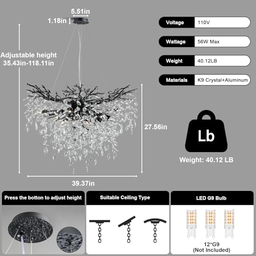 40" Black Crystal Chandelier