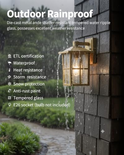 Gold Outdoor Waterproof Modern Patio Wall Light Fixtures Set of 2 (2 Count)