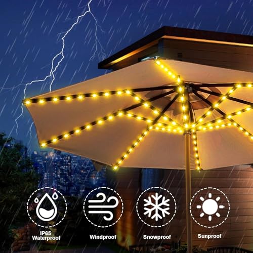 Solar Umbrella Lights Outdoor 8 Strands 8 Mode Patio Umbrella Lights