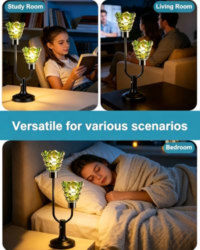 Green Glass Table Lamp for Living Room Vintage Lamp Gift Dimmable