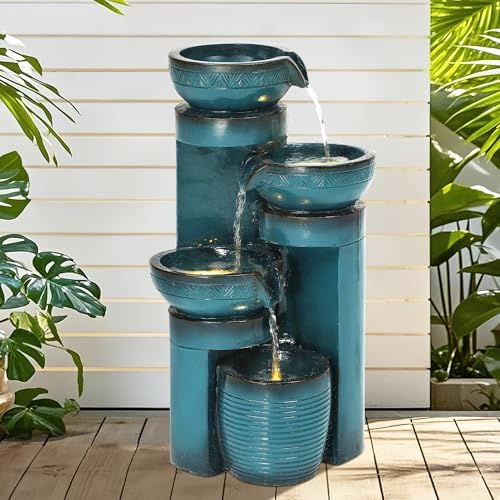 AUTODAYA 19.3" Faux Ceramic Outdoor Water Fountain with LED Lights