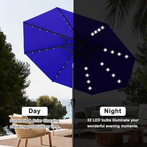 Solar Led Patio Umbrella with 32 Lights 11FT