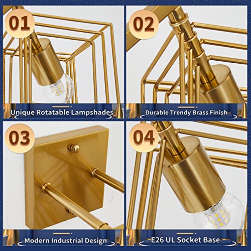 Bathroom Vanity Light with 2 Bulbs Bathroom Light Fixtures Over Mirror with Rotatable 2 Cube Shades Modern Wall Mounted Brushed Brass