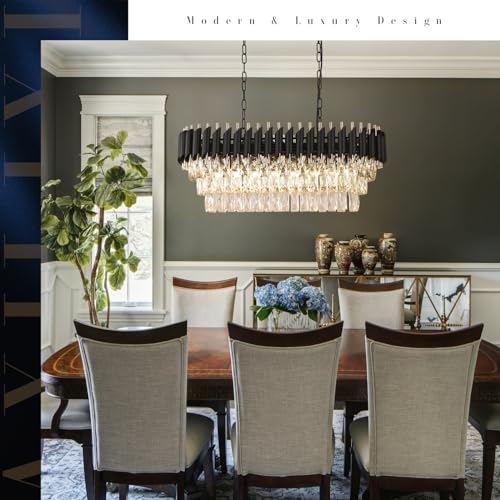 Modern Rectangular Chandelier Black and Gold Crystal Chandeliers