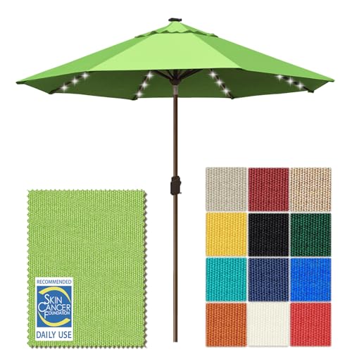 USA 10-Year-Non-Fading 10ft Market Patio Umbrella, Commercial Grade Table Sun Umbrella with 80 Solar LED Lights, Crank Open, Windproof & UPF 50+ UV Protection for Garden, Deck, Pool, Backyard, Macaw Green