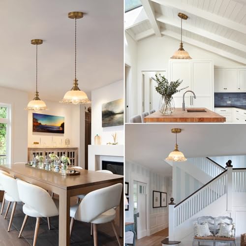 Glass Pendant Lights Modern Pendant Lighting Fixtures 11.8 in Hanging Lamp for Kitchen Island Bedroom Dining Room Coffee Shop Hallway Brown and Brass