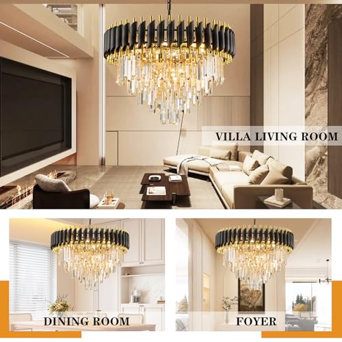 24" Black and Gold Crystal Chandelier Contemporary Large Crystals Chandeliers 5