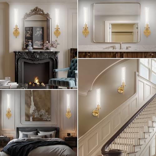 Brass Wall Sconces Set of Two with White Lights