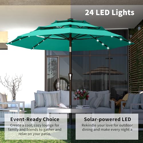 9ft 3 Tier Patio Umbrella with Solar Lights
